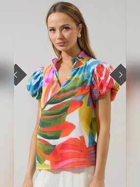 Sugarlips Colorful Tropical Leaf Mix Blouse